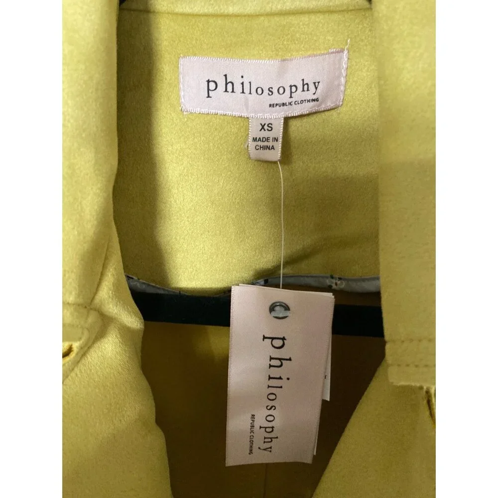 Women's L Mustard Yellow Philosophy Open Front Faux Suede Moto Jacket XS NWT - Picture 3 of 9